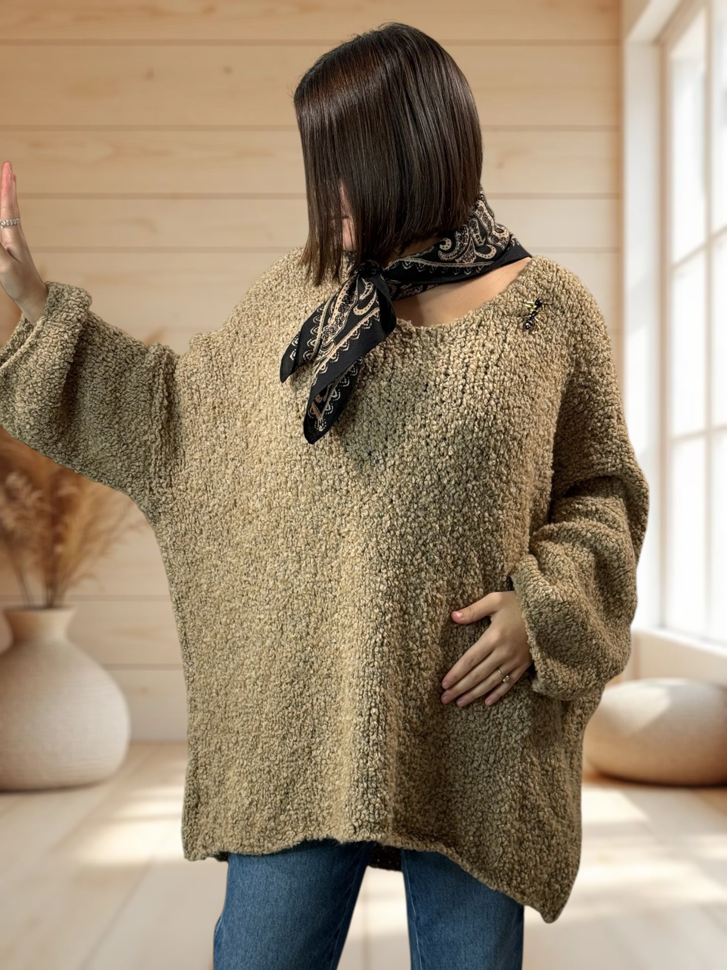 LAETITIA - PULL CAMEL OVERSIZE JUSQU'A LA TAILLE 58