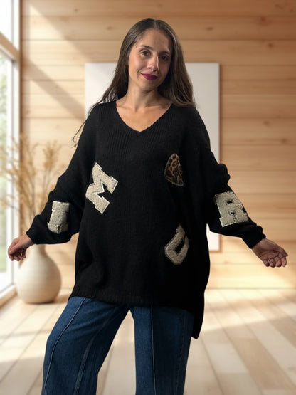 JAMES - PULL OVERSIZE NOIR JUSQU'A LA TAILLE 56