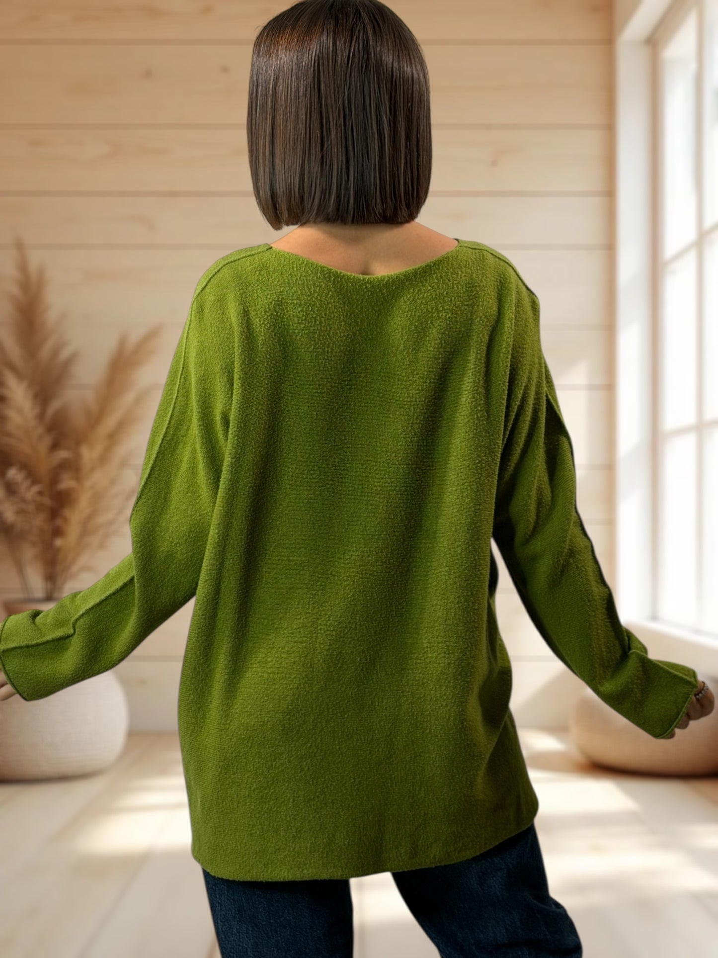 LARA - PULL OVERSIZE VERT ANIS JUSQU'A LA TAILLE 54