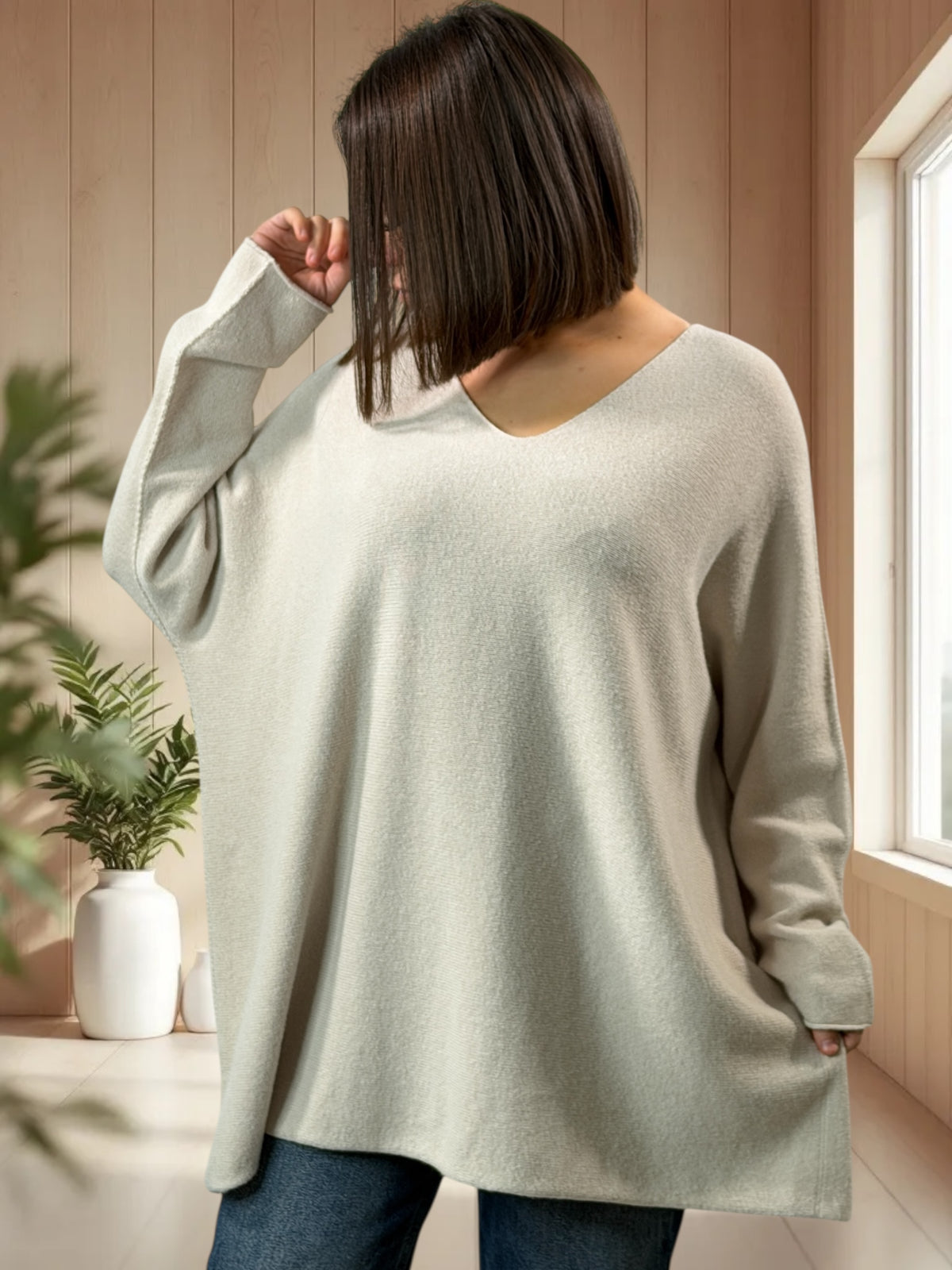 PAOLA - PULL OVERSIZE BEIGE JUSQU'A LA TAILLE 54/56