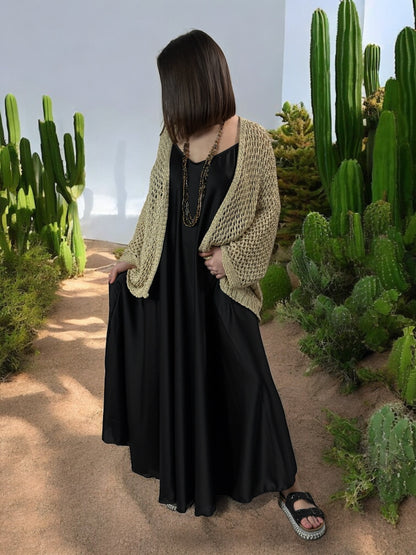 TIPHAINE - ROBE AMPLE FLUIDE NOIRE JUSQU'A LA TAILLE 50/52