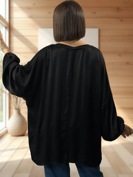BARBARA - TUNIQUE NOIRE OVERSIZE ASPECT SOIE JUSQU'A LA TAILLE 52