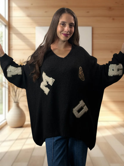 JAMES - PULL OVERSIZE NOIR JUSQU'A LA TAILLE 56