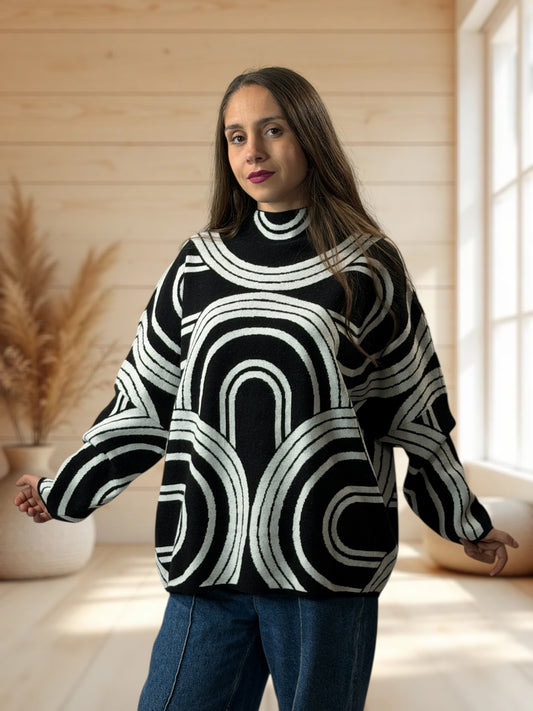 SOPHIE - PULL OVERSIZE A MOTIF  JUSQU'A LA TAILLE 50