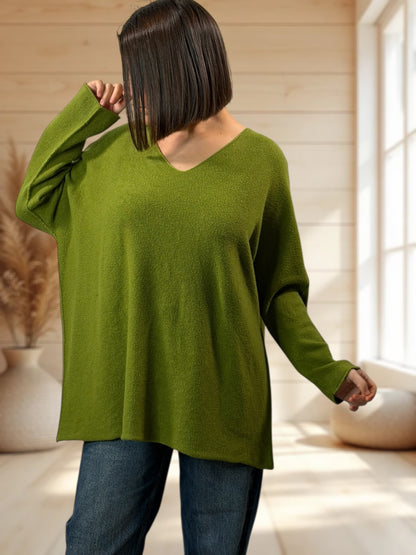 LARA - PULL OVERSIZE VERT ANIS JUSQU'A LA TAILLE 54