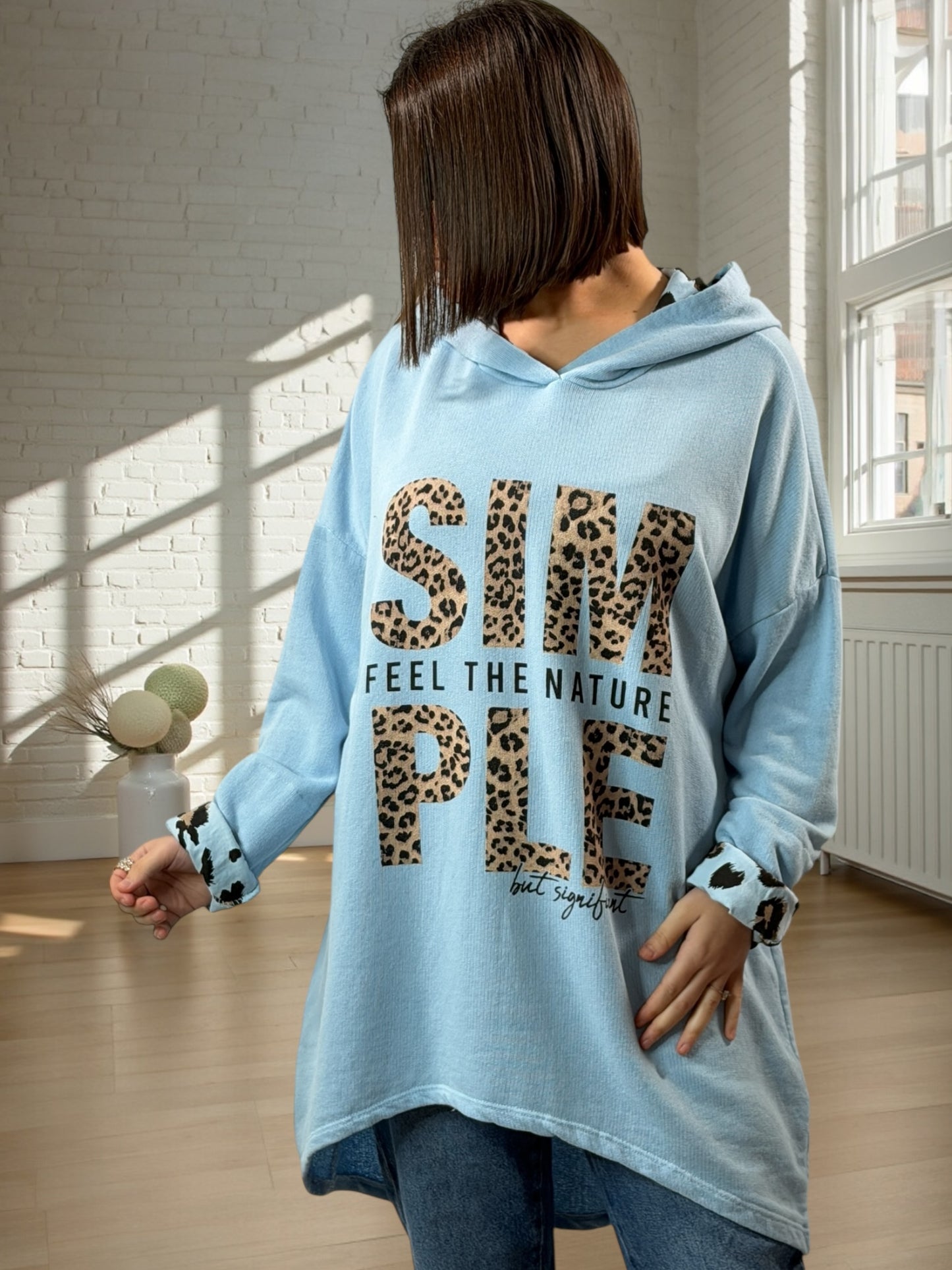 THIBAULT - SWEAT A CAPUCHE OVERSIZE BLEU JUSQU'A LA TAILLE 54