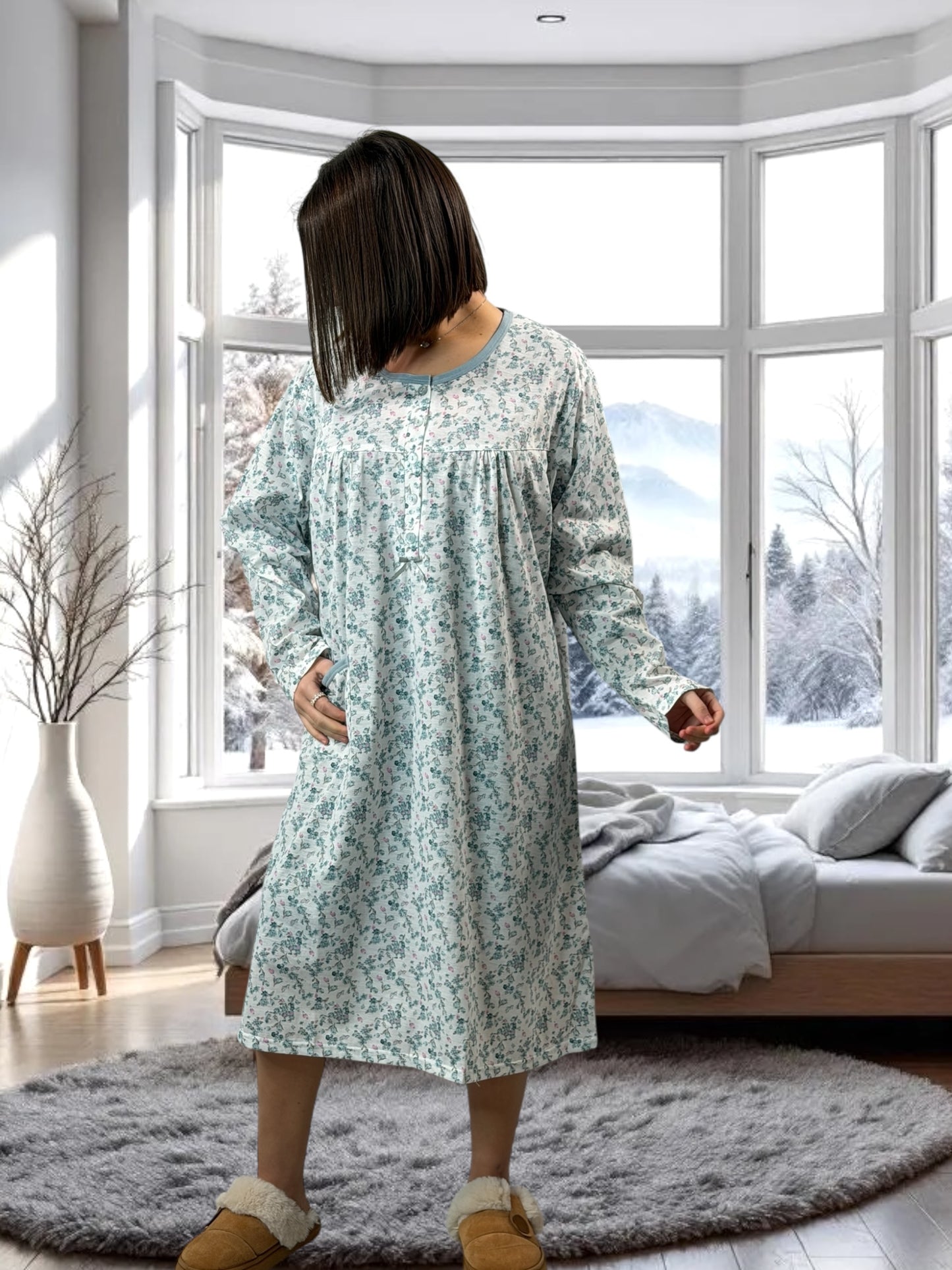 LALY - CHEMISE DE NUIT A FLEUR BLEUE 54/56