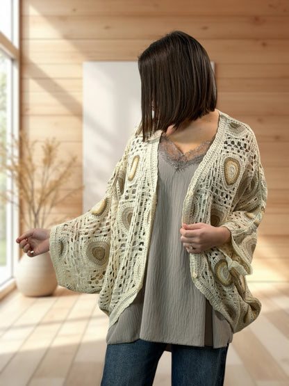 MOLLY - GILET OVERSIZE EN COTON MOTIF TAUPE JUSQU'A LA TAILLE 52