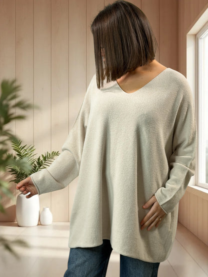 PAOLA - PULL OVERSIZE BEIGE JUSQU'A LA TAILLE 54/56