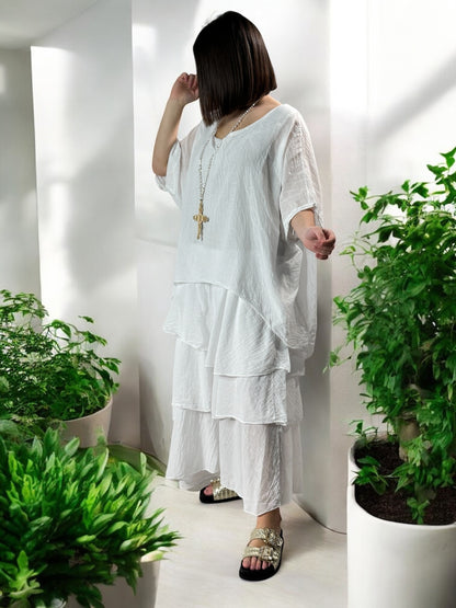 ADRIANA - ROBE BLANCHE A VOLANT JUSQU'A LA TAILLE 50