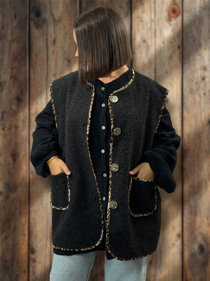 TIRAMISU - CHEMISE OVERSIZE NOIRE EN GAZE DE COTON JUSQU'A LA TAILLE 56