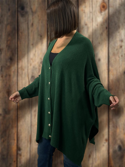 MATHILDE - GILET OVERSIZE VERT BOUTEILLE JUSQU'A LA TAILLE 56/58