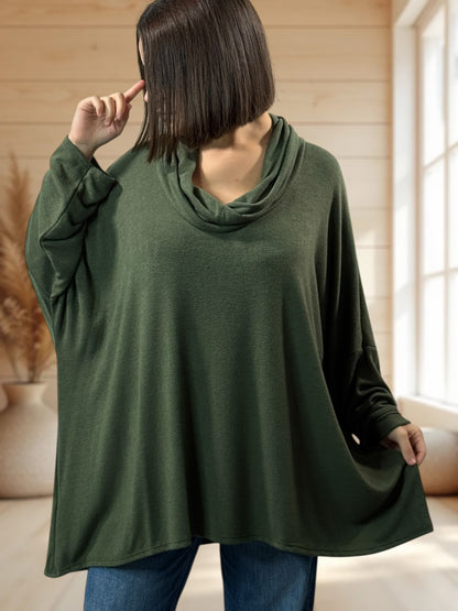 ABIGAIL - PULL OVERSIZE KAKI EN MAILLE FLUIDE JUSQU'A LA TAILLE 56