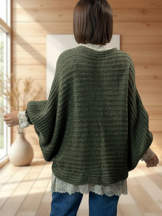 ELLA - PULL OVERSIZE KAKI JUSQU'A LA TAILLE 56