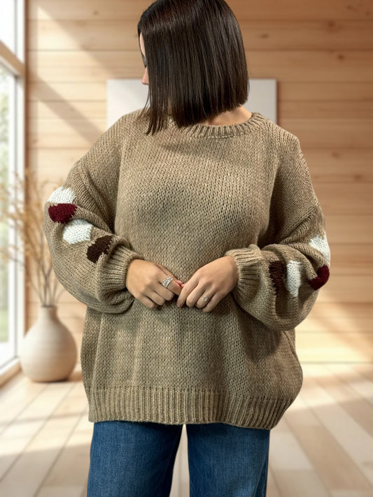ETHAN - PULL OVERSIZE CAMEL JUSQU'A LA TAILLE 50