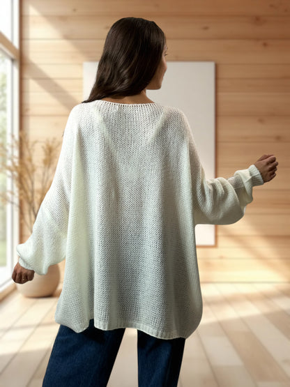 JAMES - PULL OVERSIZE BLANC CASSE JUSQU'A LA TAILLE 56