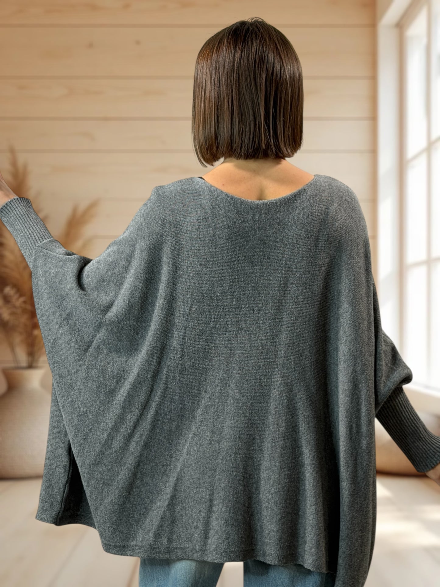 ZAZA - PULL OVERSIZE GRIS MOTIF ETOILE JUSQU'A LA TAILLE 56