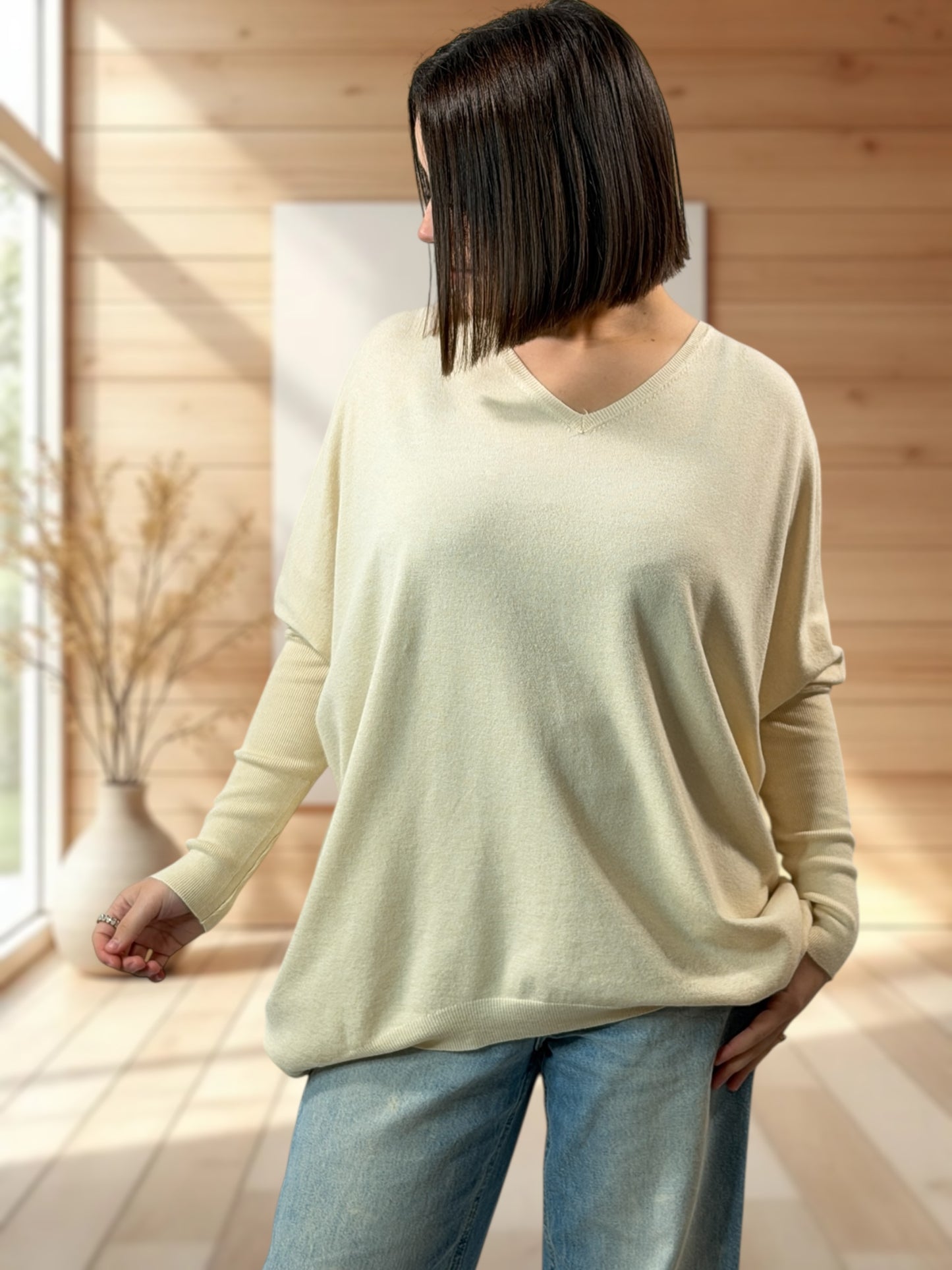 ANAIS - PULL BEIGE NOEUD EN STRASS DANS LE DOS JUSQU'A LA TAILLE 52/54