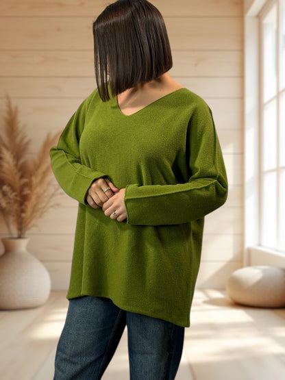 LARA - PULL OVERSIZE VERT ANIS JUSQU'A LA TAILLE 54