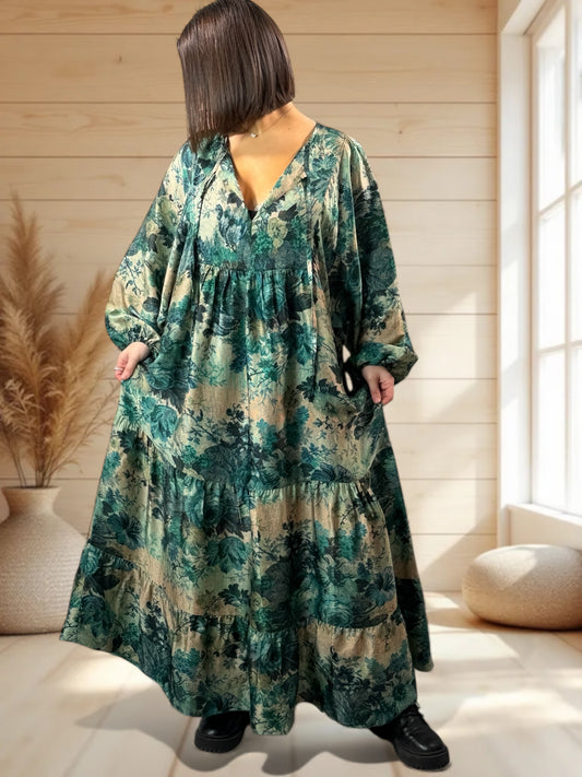 VENISE - ROBE AVEC DE LA SOIE MOTIF LAGON JUSQU'A LA TAILLE 52