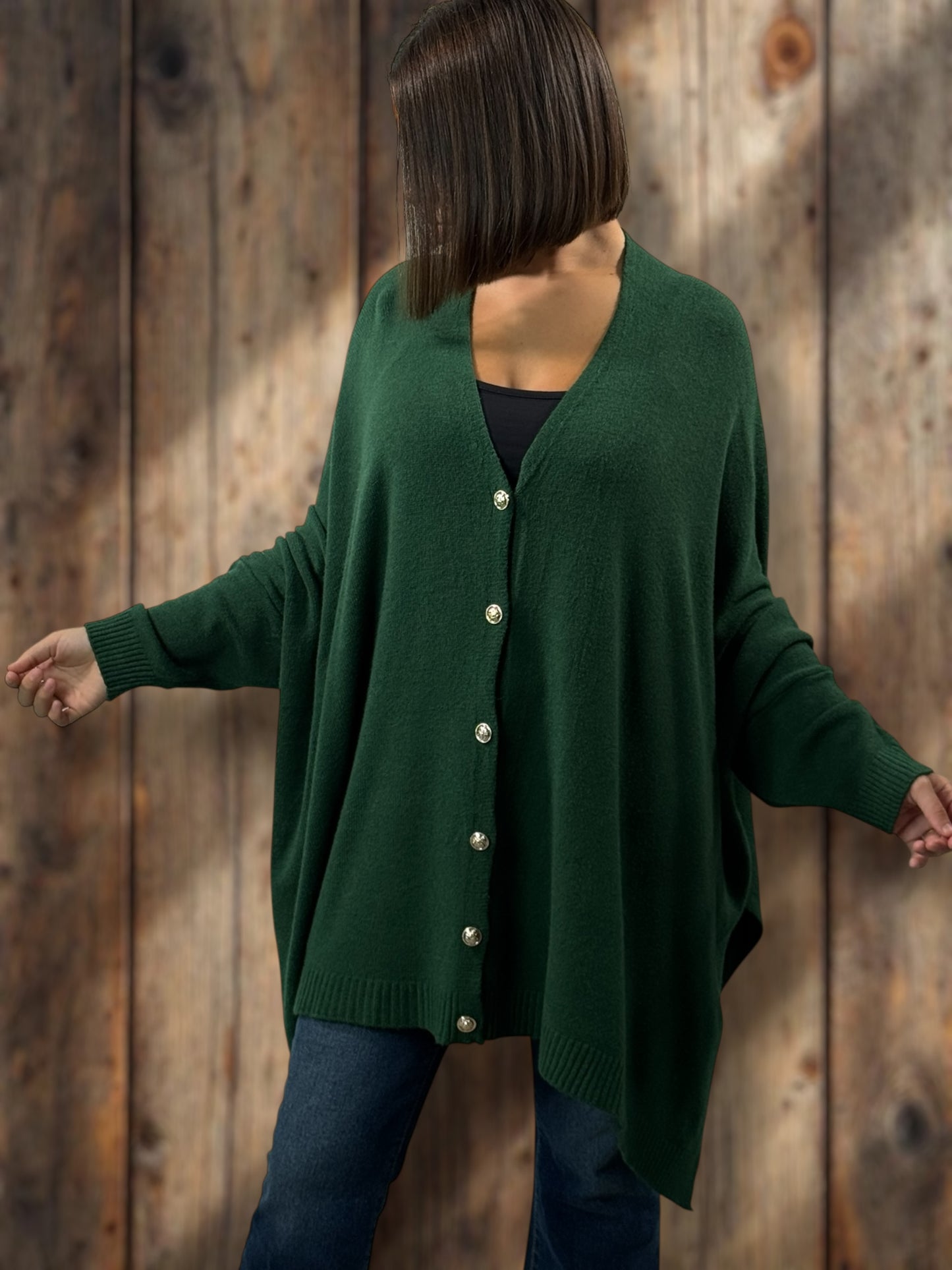 MATHILDE - GILET OVERSIZE VERT BOUTEILLE JUSQU'A LA TAILLE 56/58