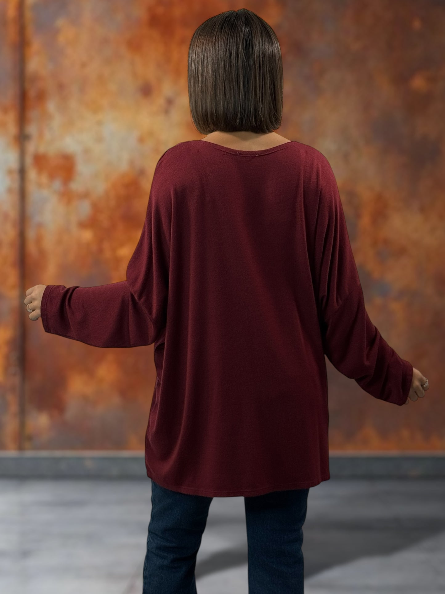 CARLITA - PULL BORDEAUX EN MAILLE FLUIDE JUSQU'A LA TAILLE 54