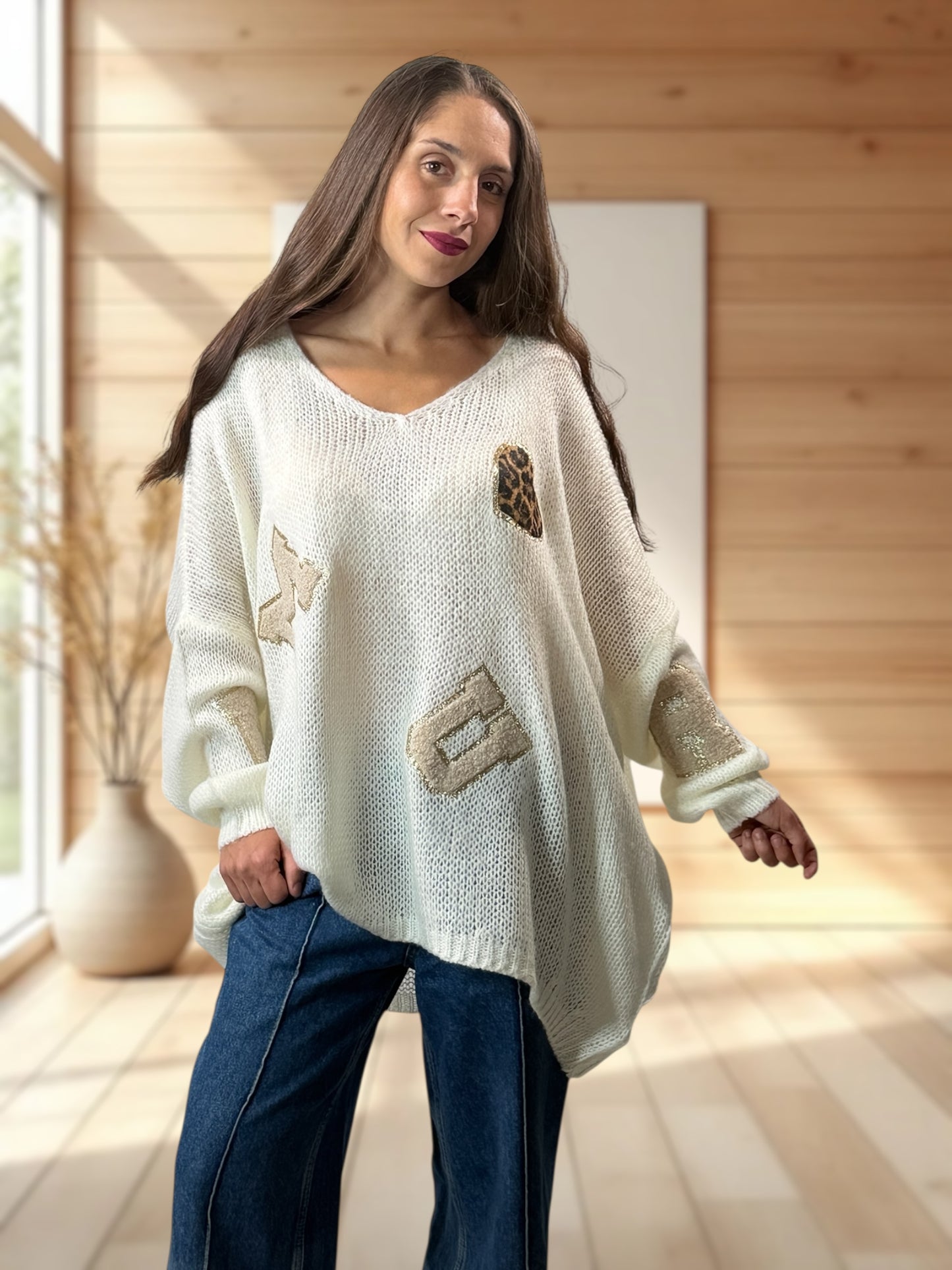 JAMES - PULL OVERSIZE BLANC CASSE JUSQU'A LA TAILLE 56