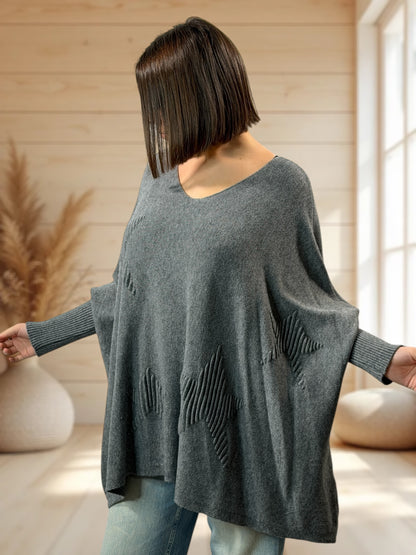 ZAZA - PULL OVERSIZE GRIS MOTIF ETOILE JUSQU'A LA TAILLE 56