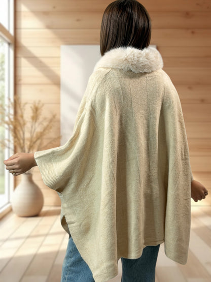 NICOLAS - PULL PONCHO BEIGE JUSQU'A LA TAILLE 56/58