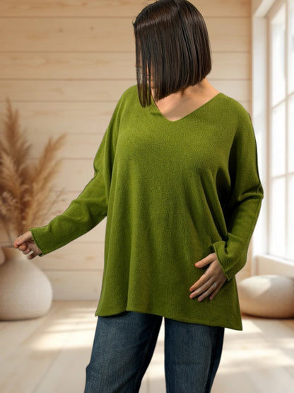 LARA - PULL OVERSIZE VERT ANIS JUSQU'A LA TAILLE 54