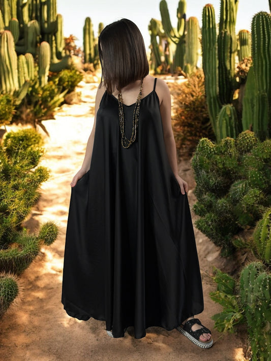 TIPHAINE - ROBE AMPLE FLUIDE NOIRE JUSQU'A LA TAILLE 50/52