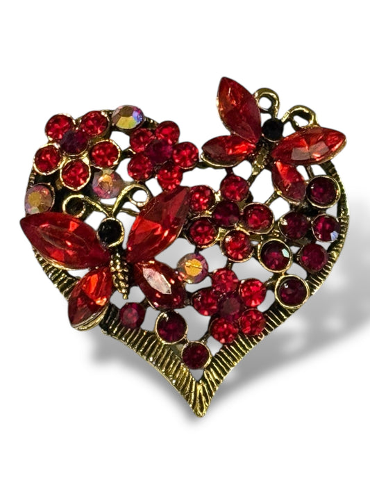 COEUR ROUGE - BROCHE AVEC STRASS TENDANCE
