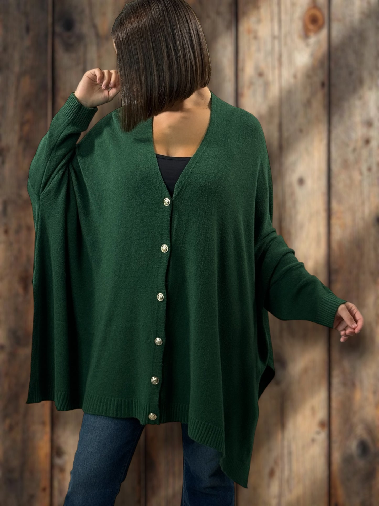 MATHILDE - GILET OVERSIZE VERT BOUTEILLE JUSQU'A LA TAILLE 56/58