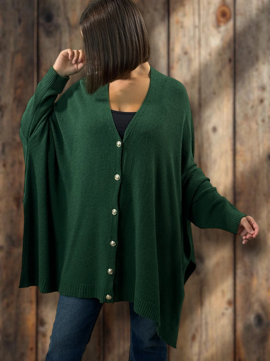 MATHILDE - GILET OVERSIZE VERT BOUTEILLE JUSQU'A LA TAILLE 56/58