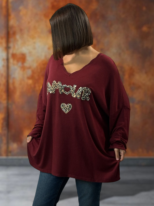 CARLITA - PULL BORDEAUX EN MAILLE FLUIDE JUSQU'A LA TAILLE 54