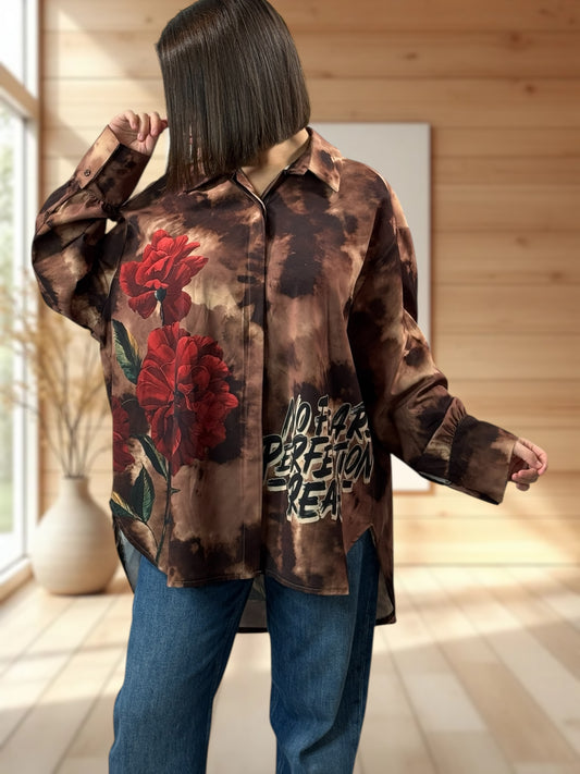 YSOLINE REF4 - CHEMISE OVERSIZE A MOTIF JUSQU'A LA TAILLE 52/54