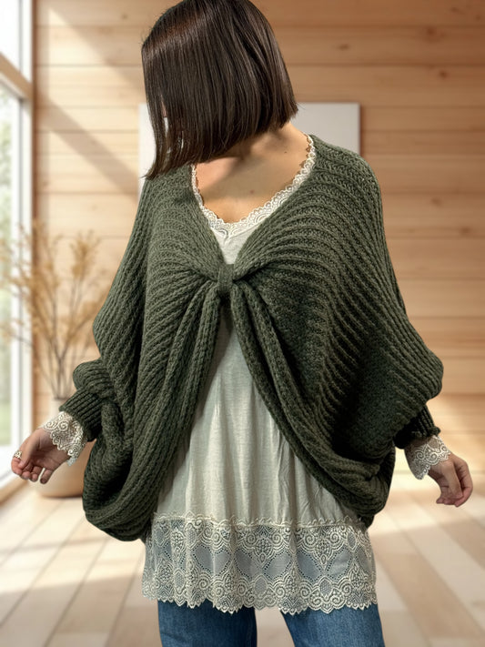 ELLA - PULL OVERSIZE KAKI JUSQU'A LA TAILLE 56