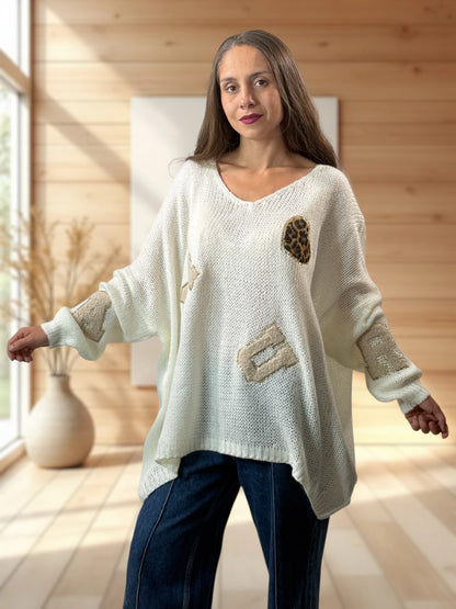 JAMES - PULL OVERSIZE BLANC CASSE JUSQU'A LA TAILLE 56