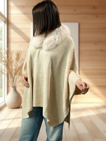 NICOLAS - PULL PONCHO BEIGE JUSQU'A LA TAILLE 56/58