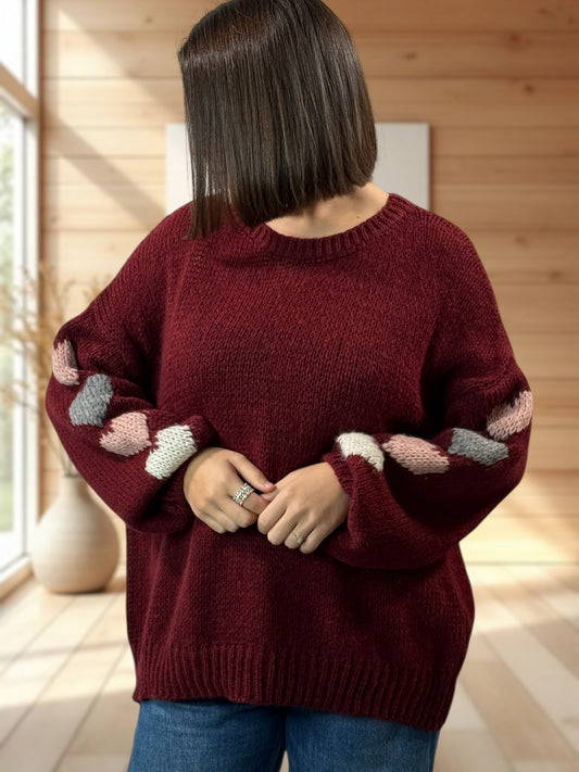 ETHAN - PULL OVERSIZE BORDEAUX JUSQU'A LA TAILLE 50