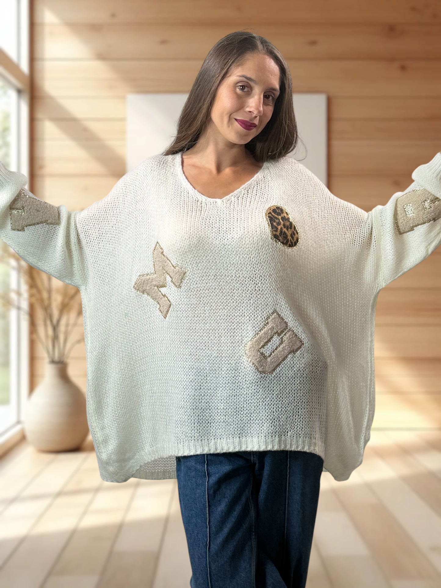 JAMES - PULL OVERSIZE BLANC CASSE JUSQU'A LA TAILLE 56