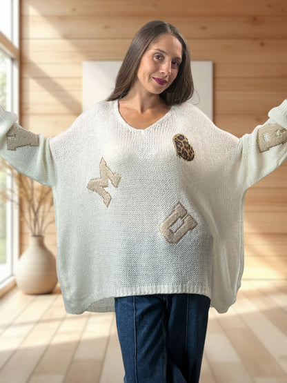 JAMES - PULL OVERSIZE BLANC CASSE JUSQU'A LA TAILLE 56