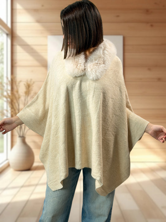 NICOLAS - PULL PONCHO BEIGE JUSQU'A LA TAILLE 56/58