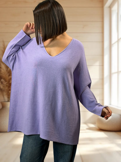 LARA - PULL OVERSIZE LILAS JUSQU'A LA TAILLE 54