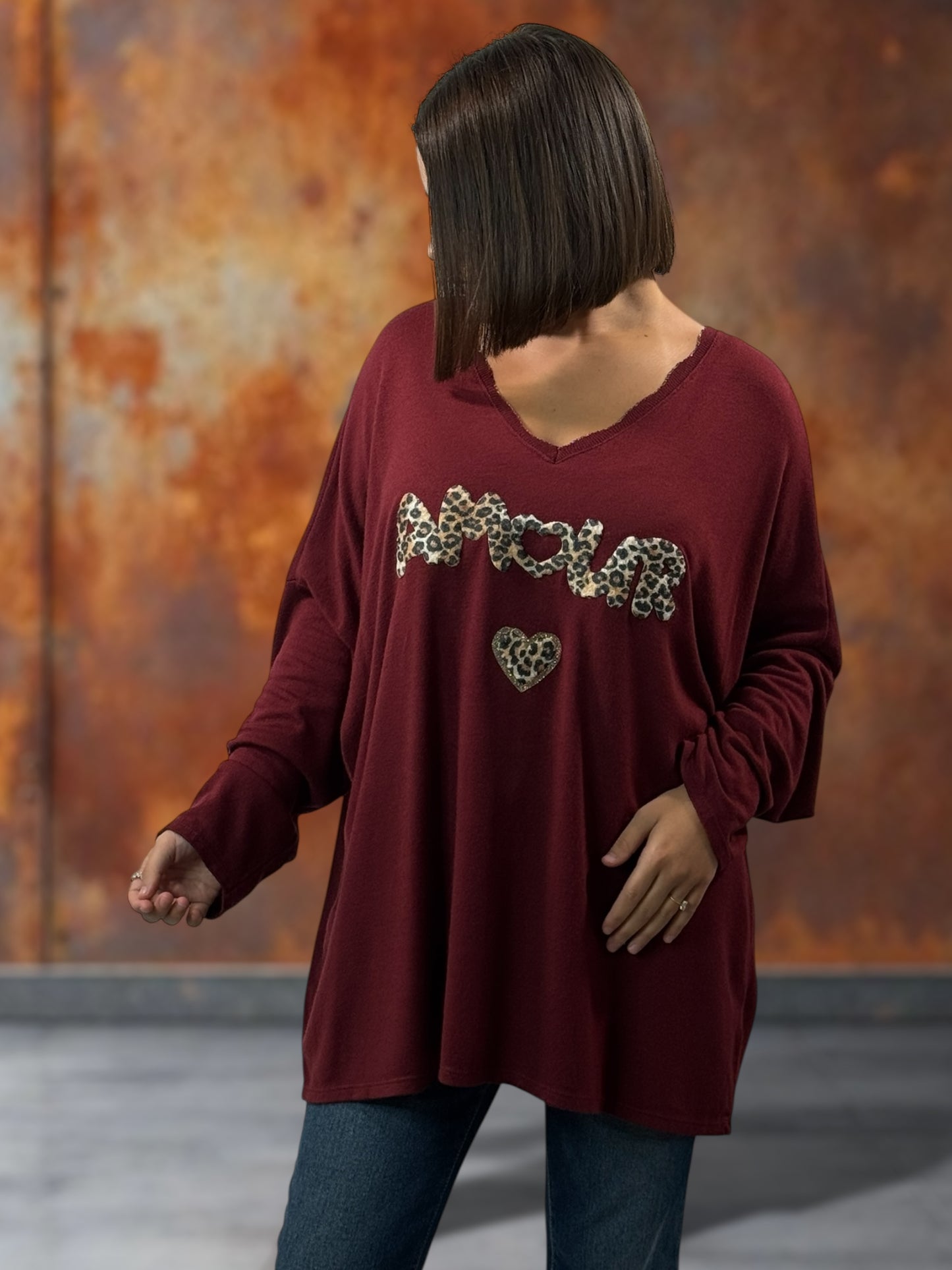 CARLITA - PULL BORDEAUX EN MAILLE FLUIDE JUSQU'A LA TAILLE 54