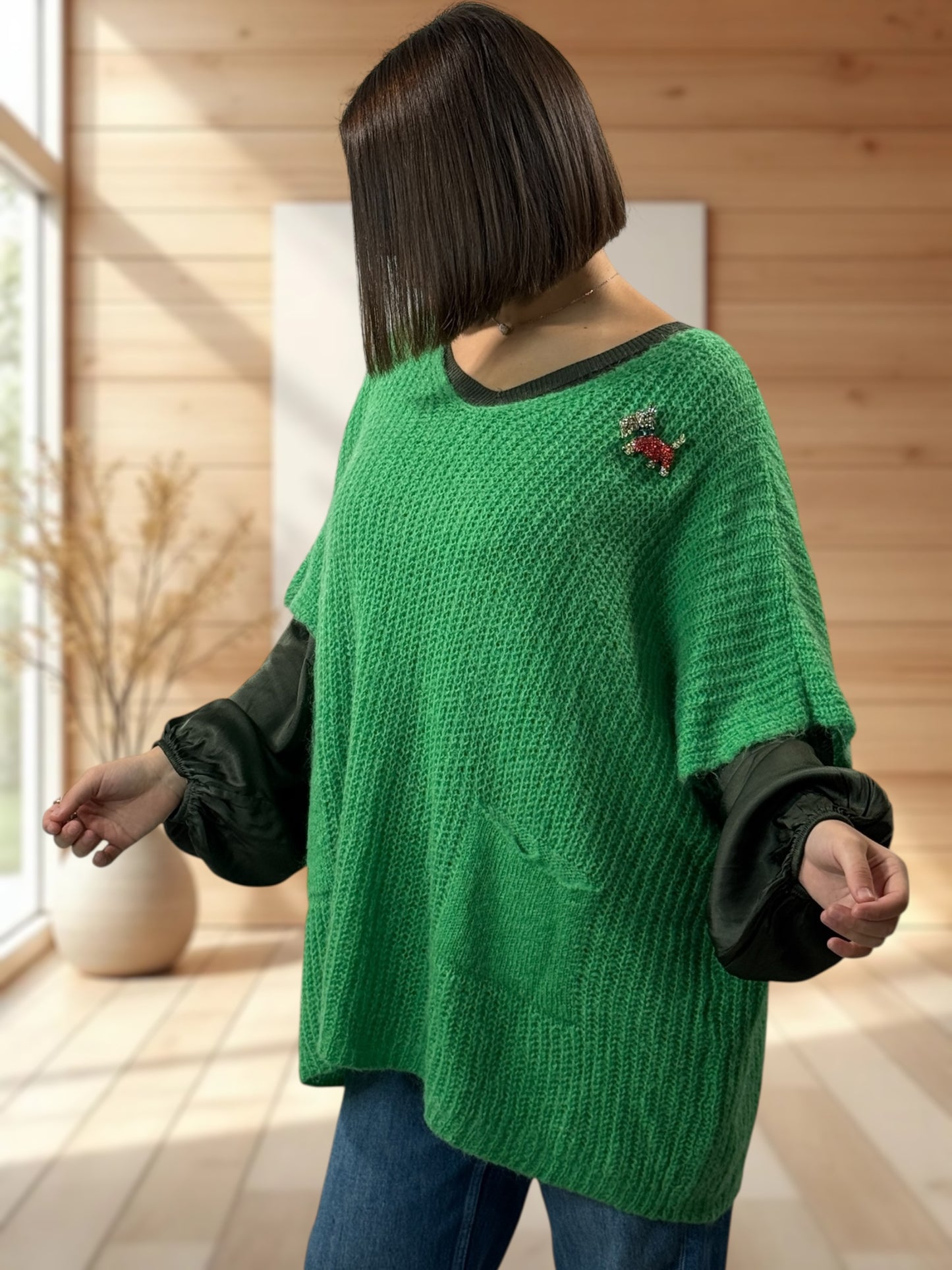 ENZO - PULL VERT OVERSIZE JUSQU'A LA TAILLE 56