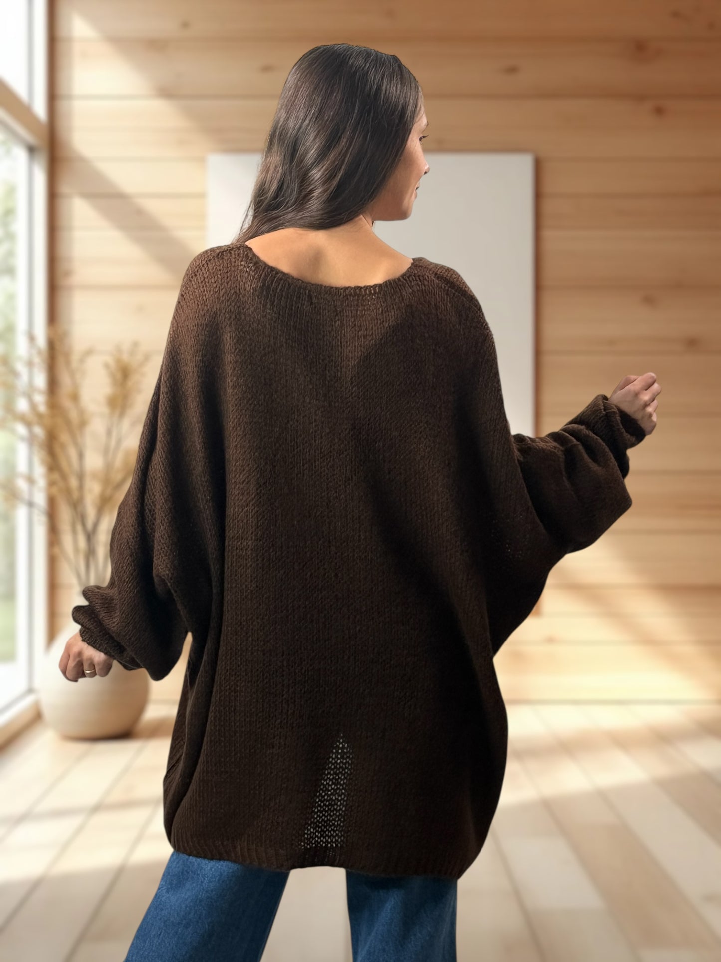 JAMES - PULL OVERSIZE MARRON JUSQU'A LA TAILLE 56