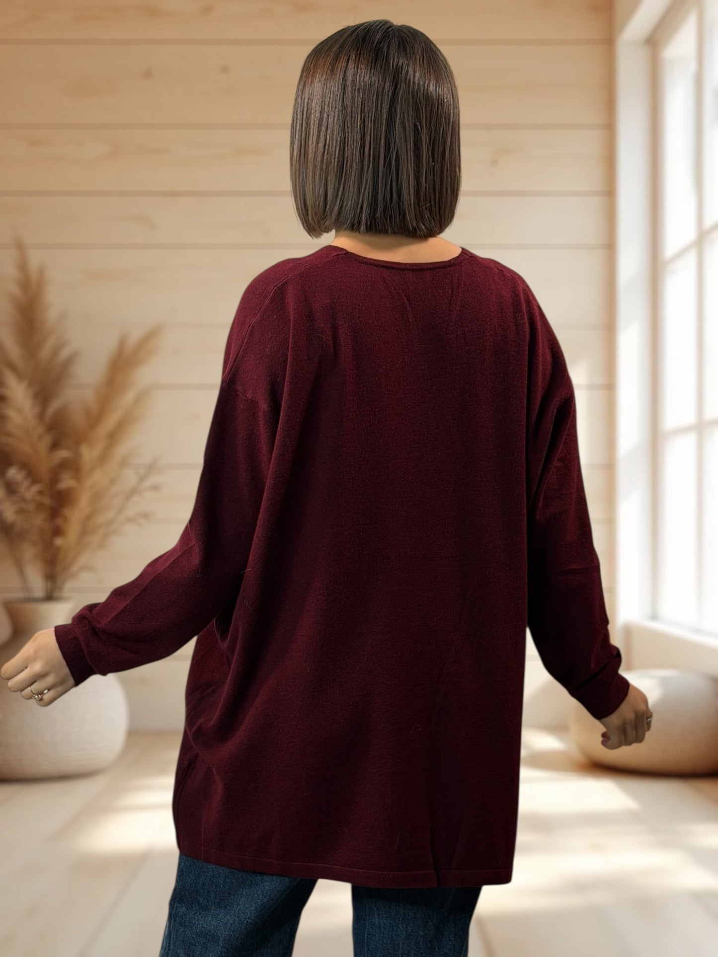 RITA - PULL OVERSIZE BORDEAUX AVEC OEIL EN SEQUINS JUSQU'A LA TAILLE 54