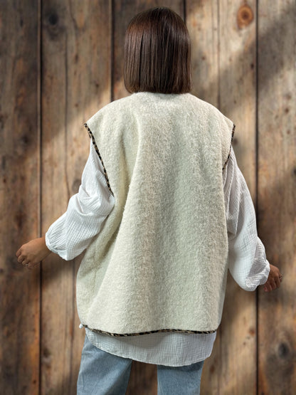 PAULO - GILET BLANC CASSE SANS MANCHES JUSQU'A LA TAILLE 52/54