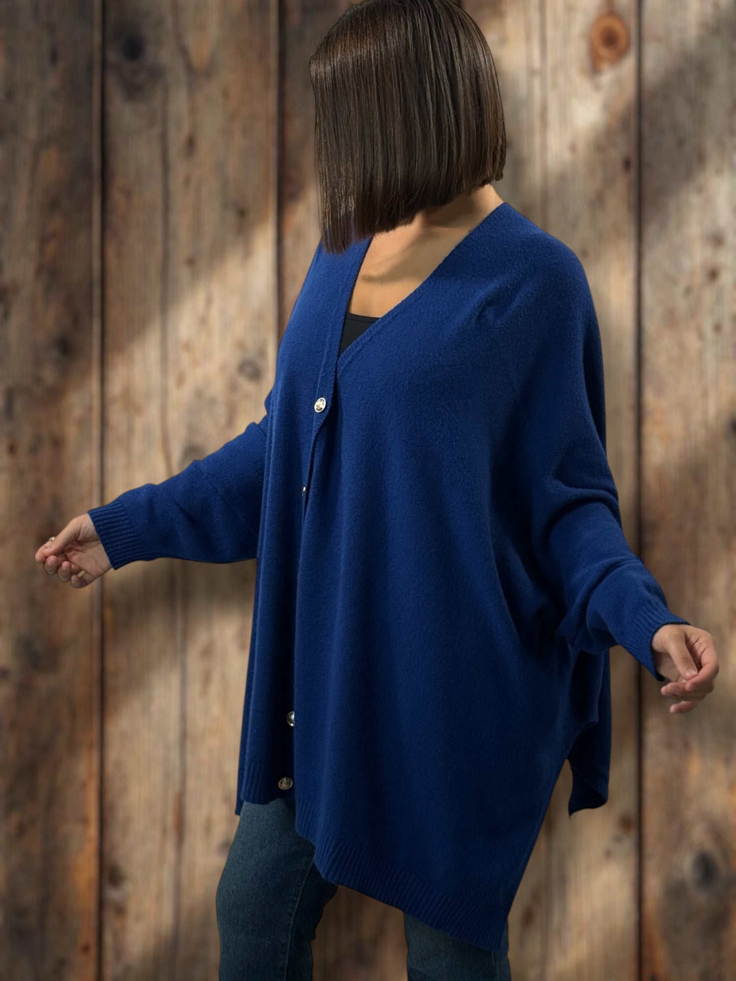 MATHILDE - GILET OVERSIZE BLEU JUSQU'A LA TAILLE 56/58